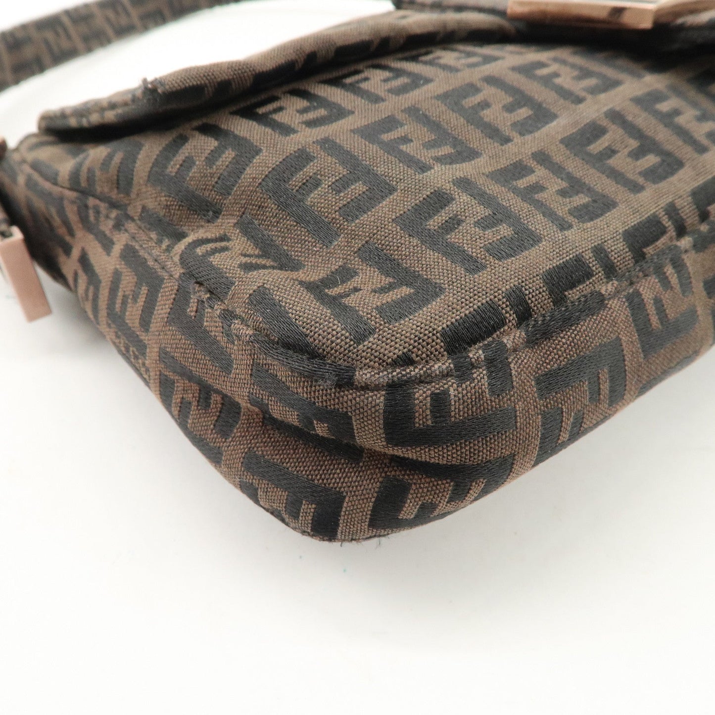 FENDI Mamma Baguette Canvas Shoulder Bag Brown Black 26424