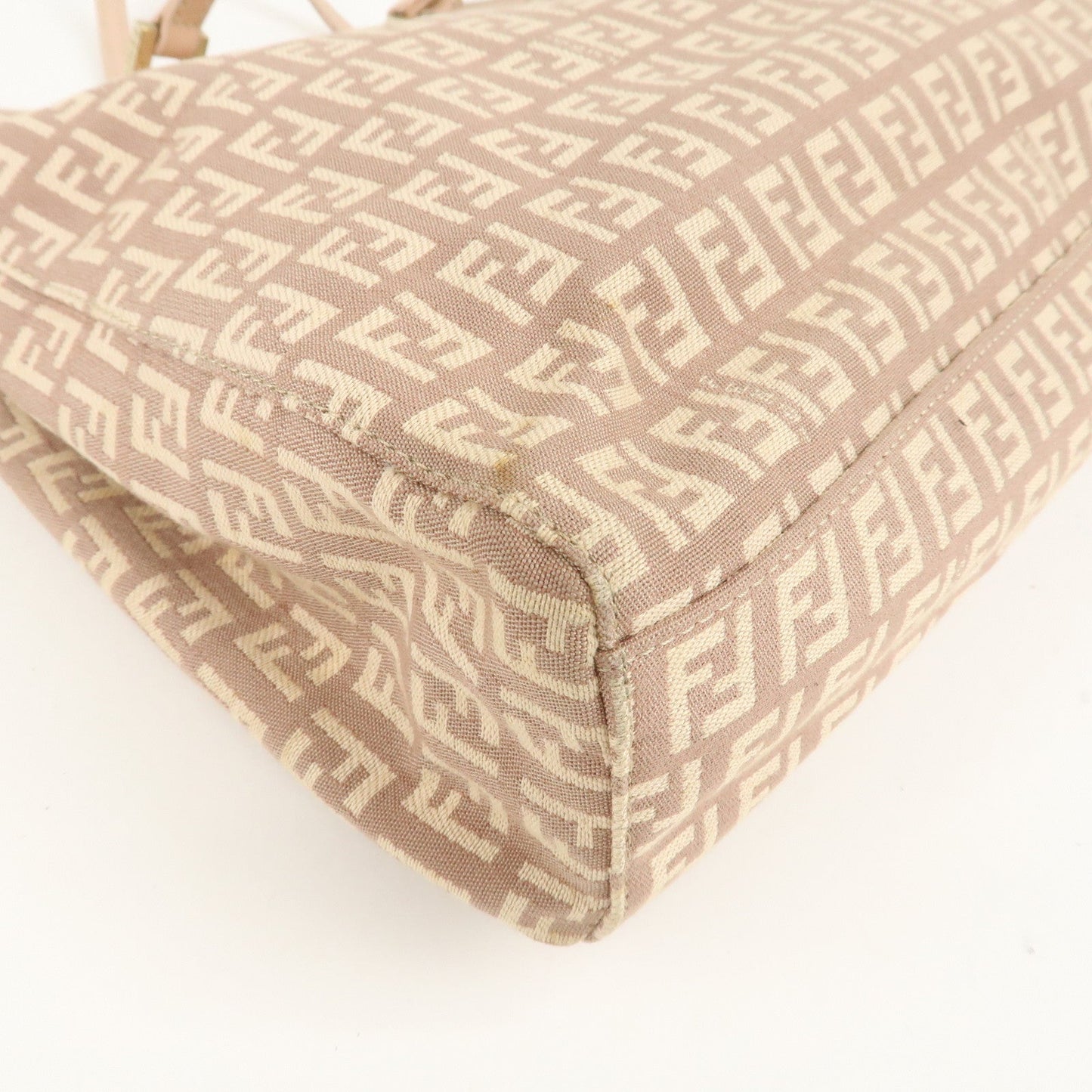 FENDI Zucchino Canvas Leather Tote Bag Pink Beige 8BH133
