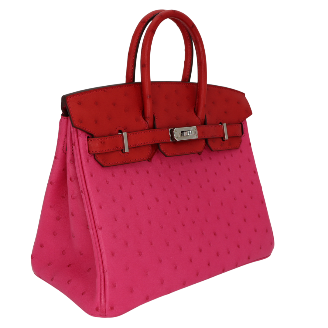 Hermes25cm Birkin Touch Rouge Vif/ Rose Tyrien Ostrich Palladium Hardware