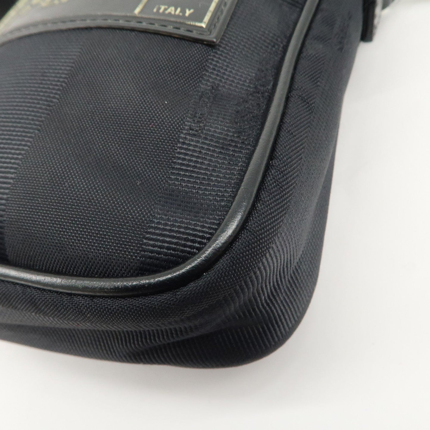 FENDI Pequin Nylon Leather Shoulder Bag Black 7VA456