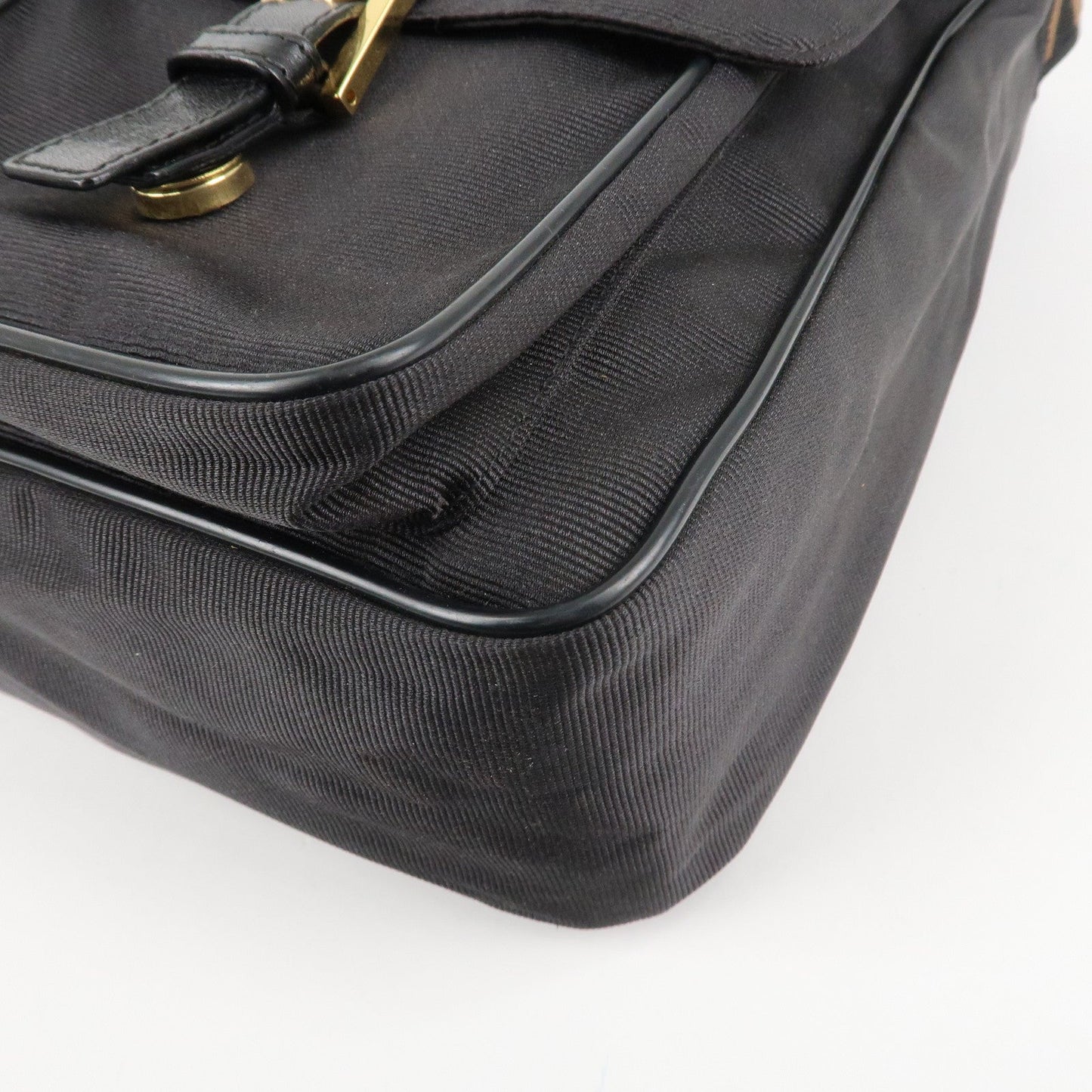 FENDI Nylon Canvas Leather Shoulder Bag Hand Bag Black Brown