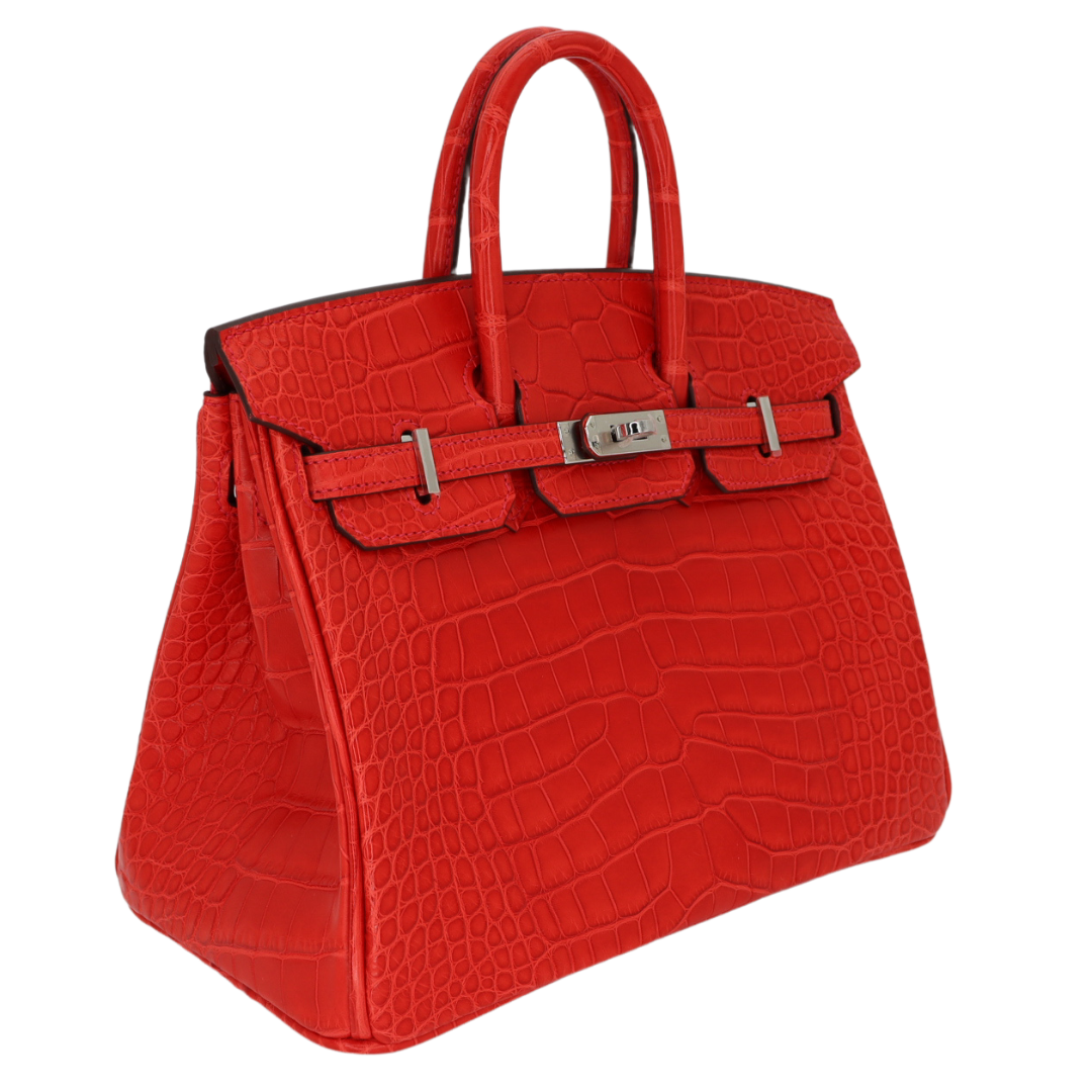 Hermes25cm Birkin Geranium Matte Alligator Palladium Hardware