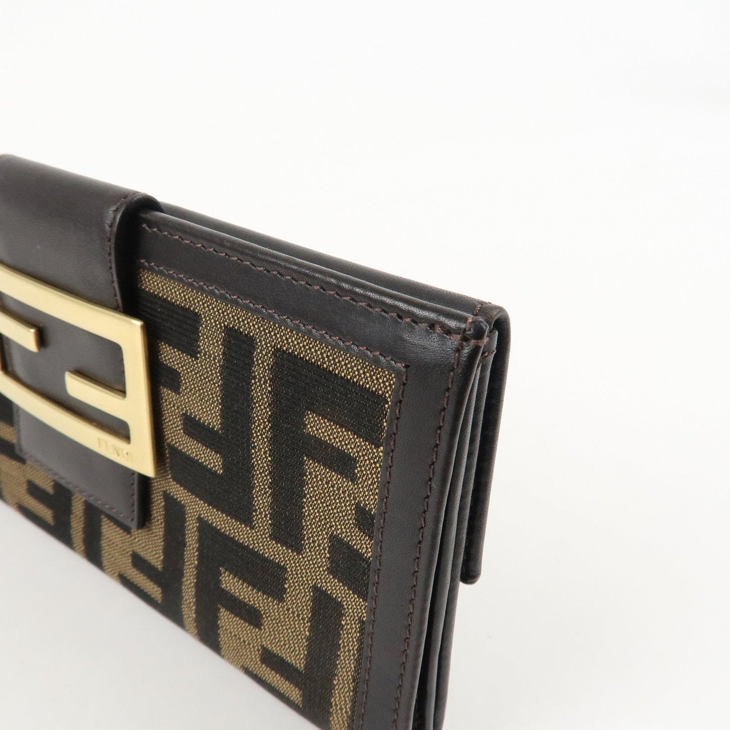 FENDI Zucca Canvas Leather Long Bi-fold Wallet Brown 8M0032