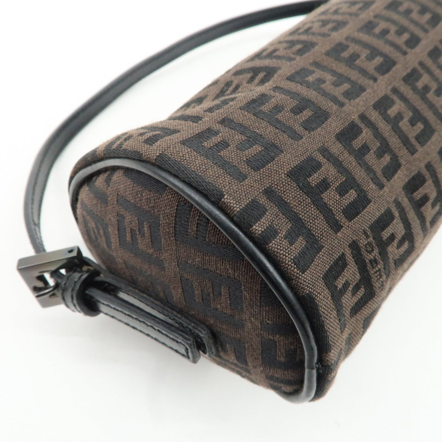 FENDI Zucchino Canvas Leather Pouch Hand Bag Black Brown 7N0016