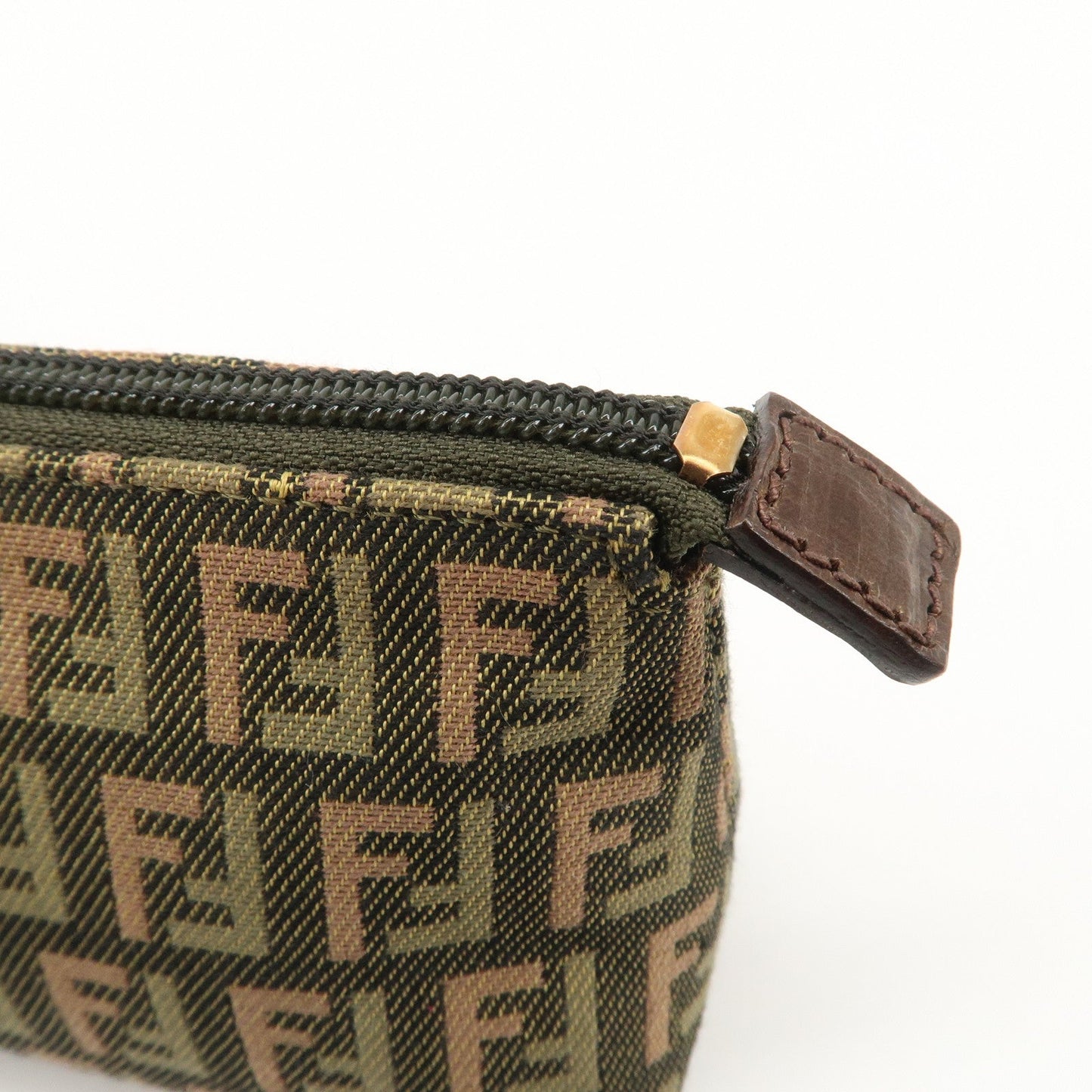 FENDI Zucca Canvas Leather Pouch Mini Bag Khaki Brown 7N0037