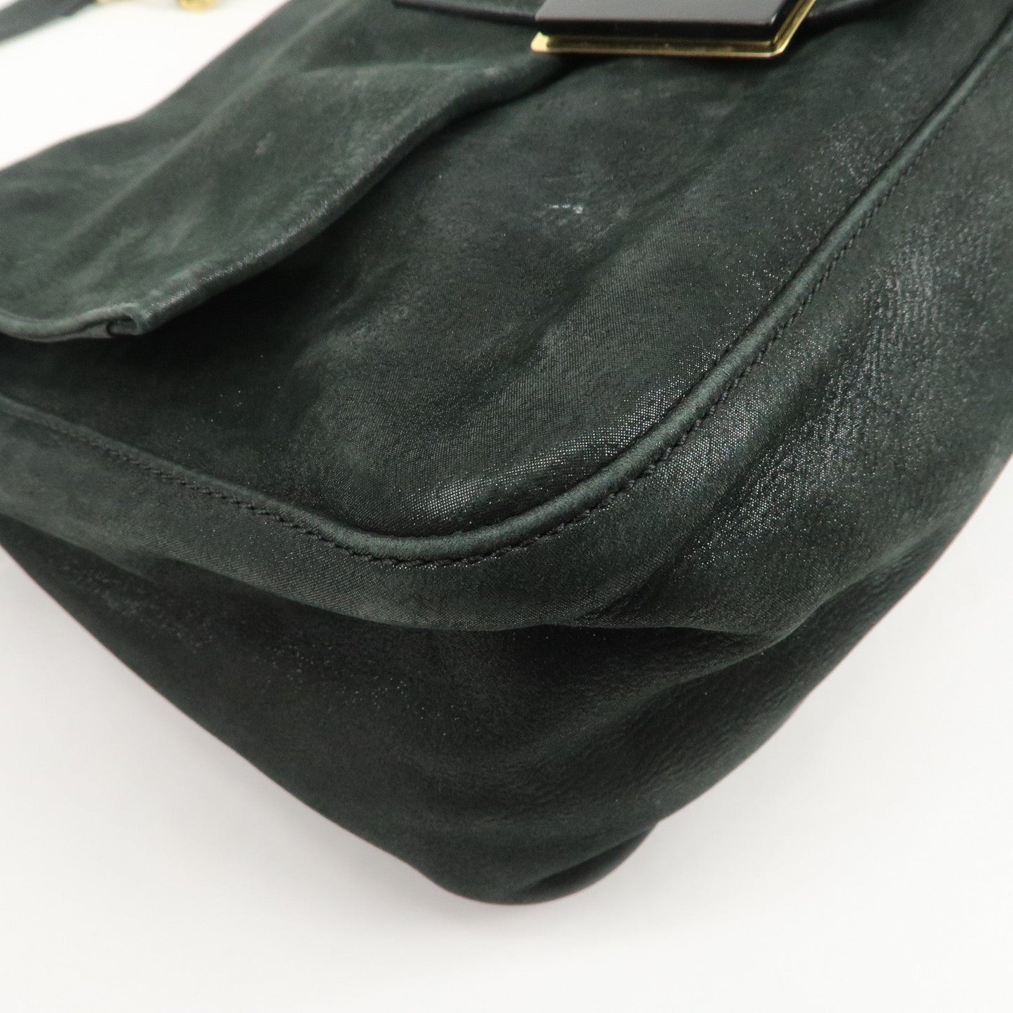 FENDI Mamma Baguette Leather Chain Shoulder Bag Gold Black 8BR638