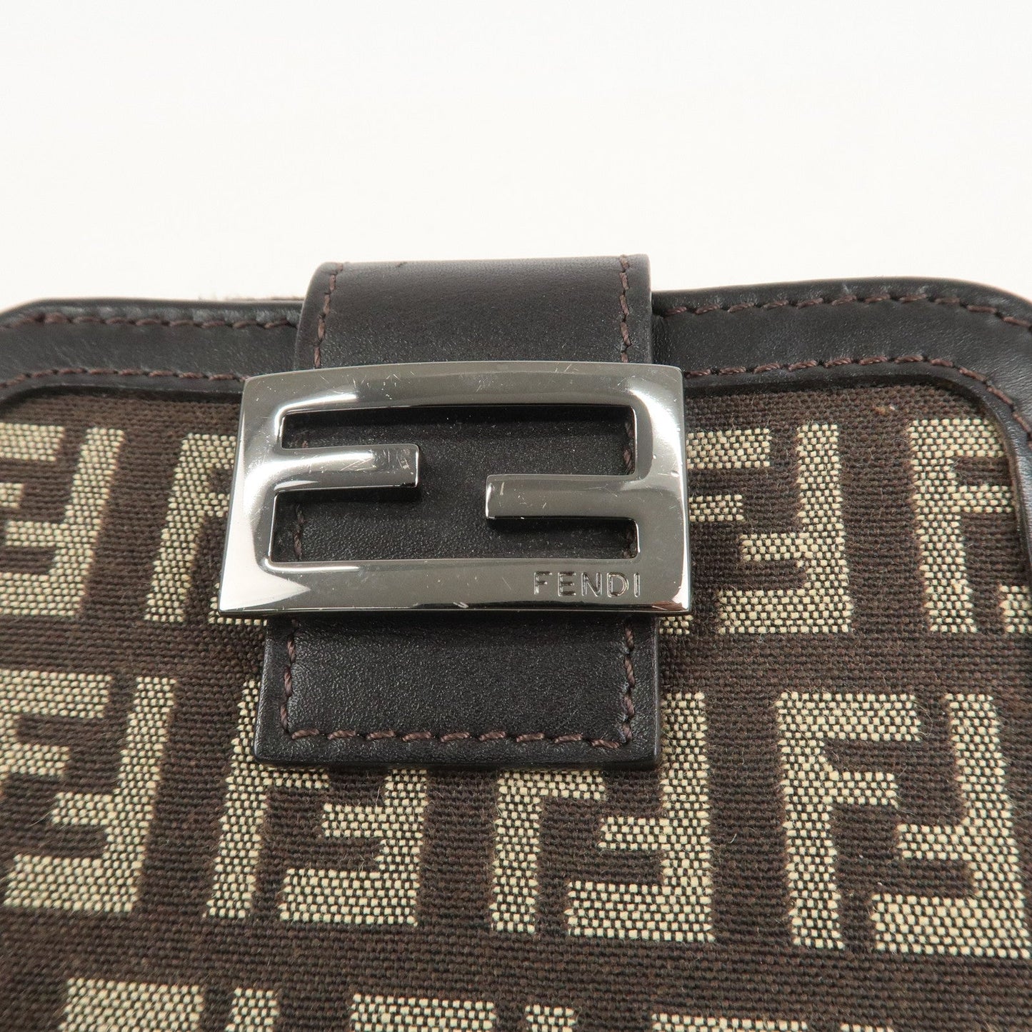 FENDI Zucchino Canvas Leather Zippy Around Bi-fold Wallet