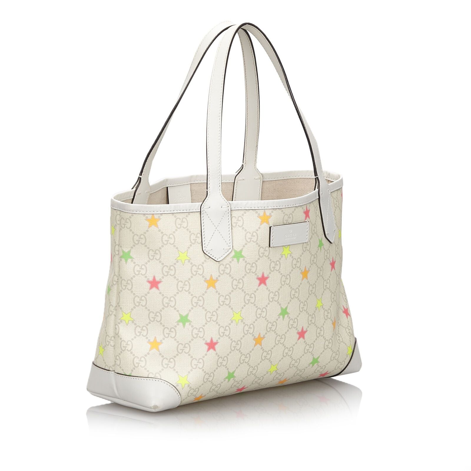 Gucci GG Supreme White Leather Canvas Tote