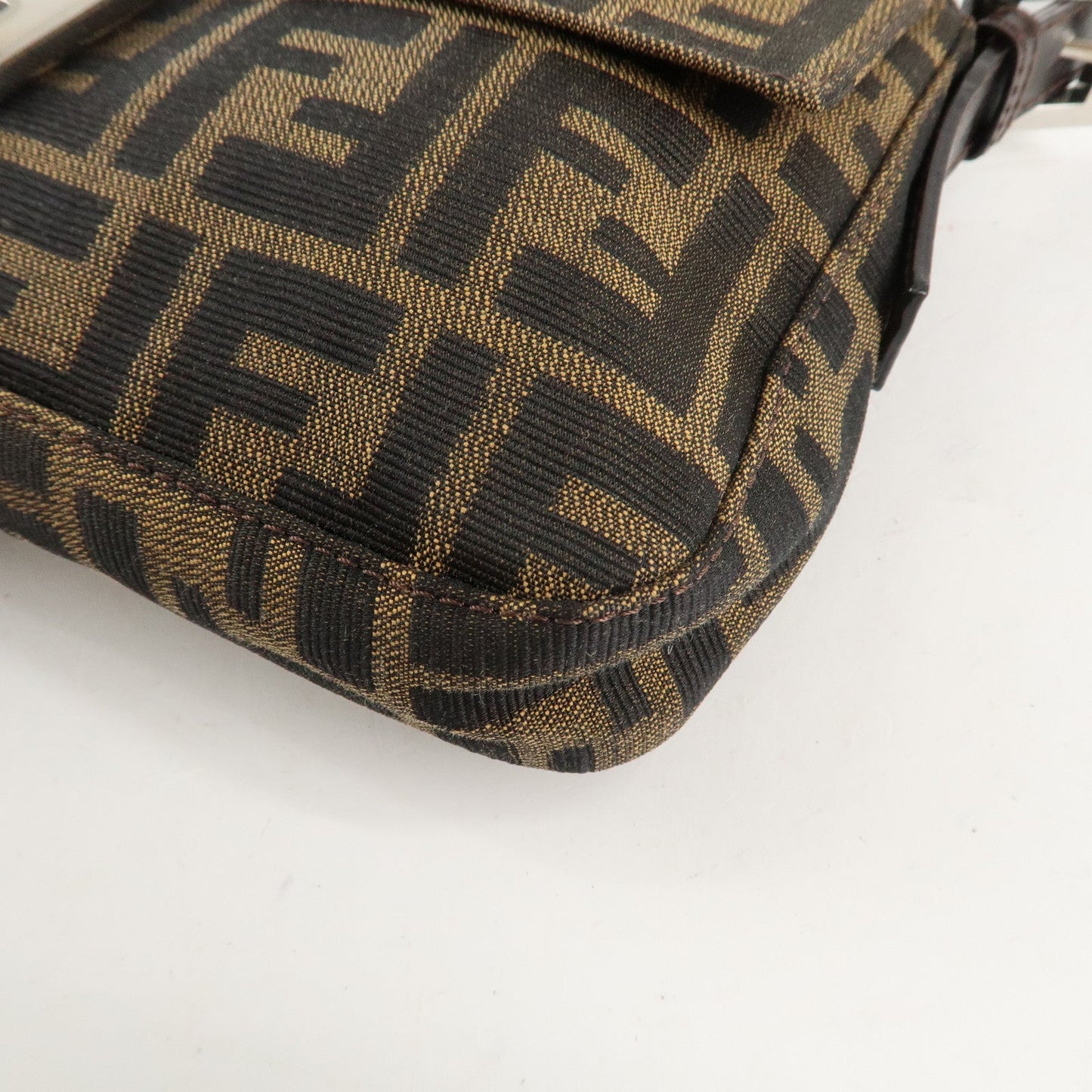FENDI Mamma Baguette Zucca Canvas Leathr Shoulder Bag 214526424099