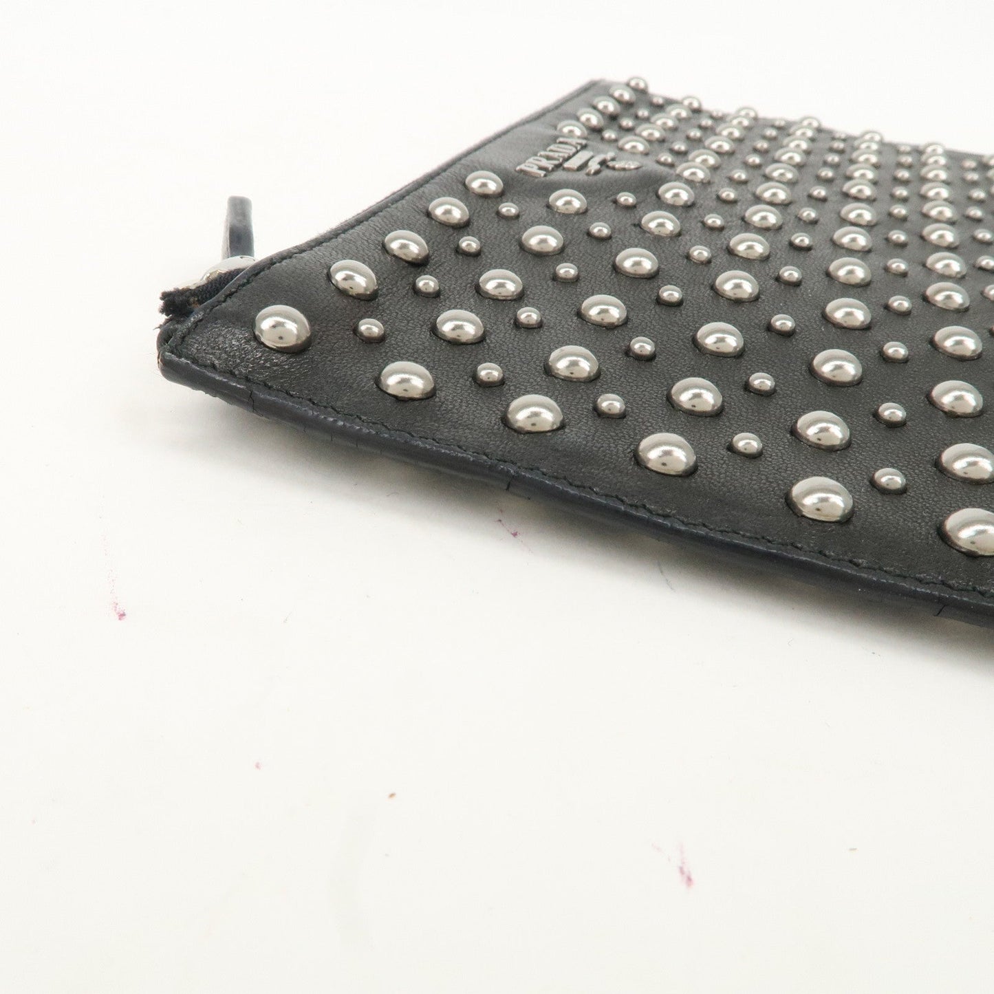 PRADA Leather Pouch Studs Black