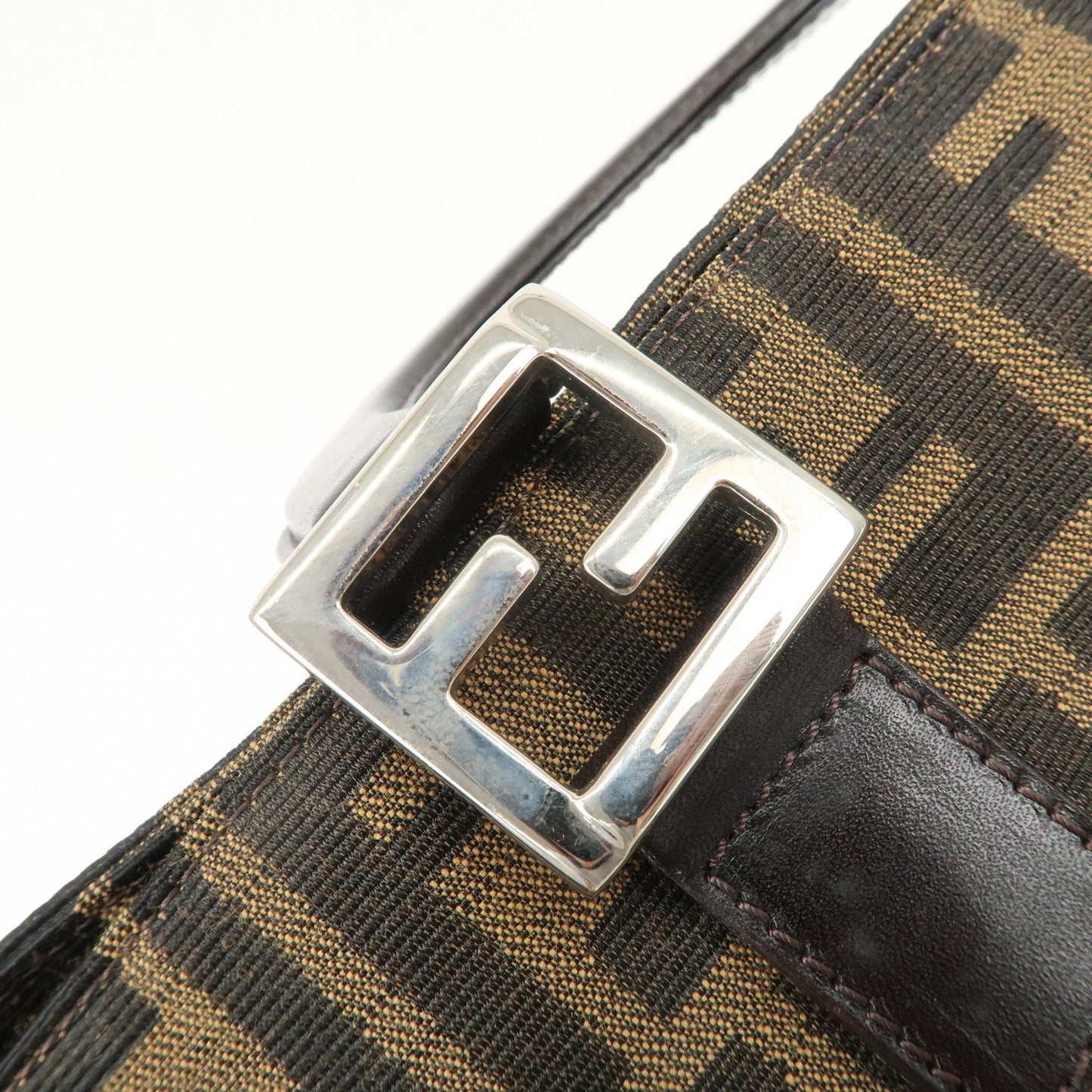 FENDI Zucca Canvas Leather Tote Bag Brown Black 26329