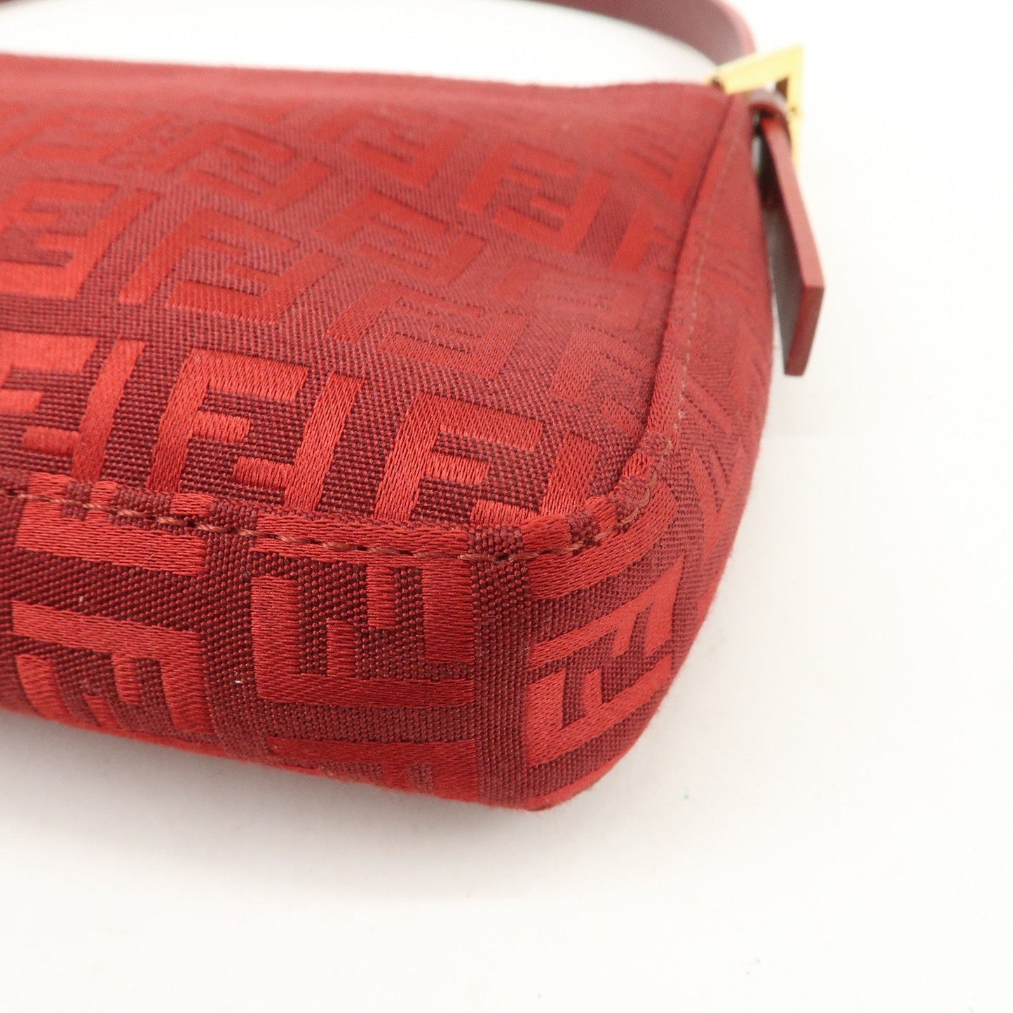 FENDI Zucchino Canvas Leather Shoulder Bag Purse Red 8BR042