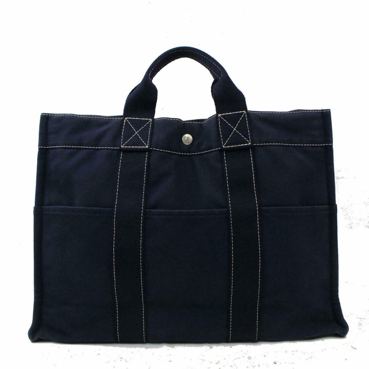 Luxury Hermes Tote Bag Deauville Navy Blue Canvas (SHC1-16189)
