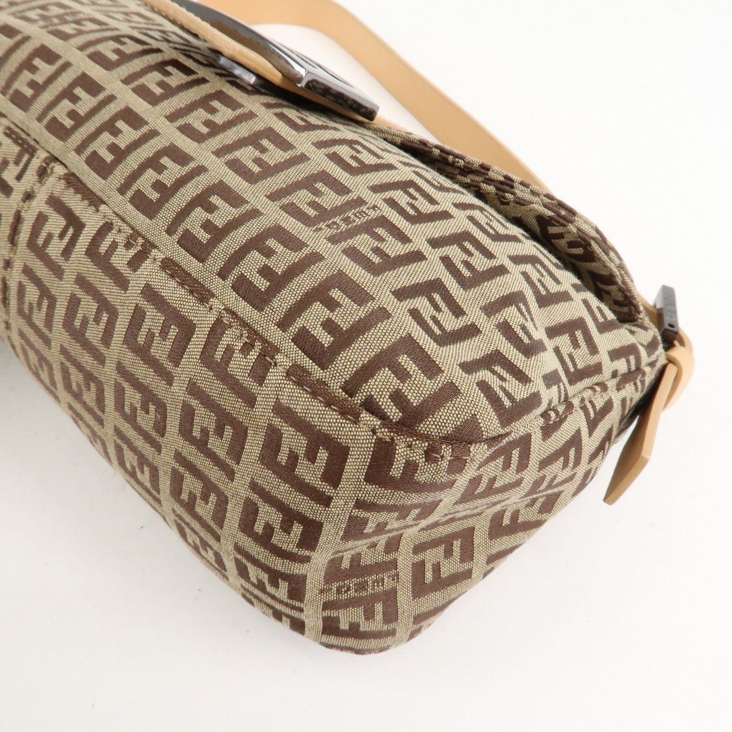 FENDI Zucchino Canvas Leather Shoulder Bag Beige 8BR003