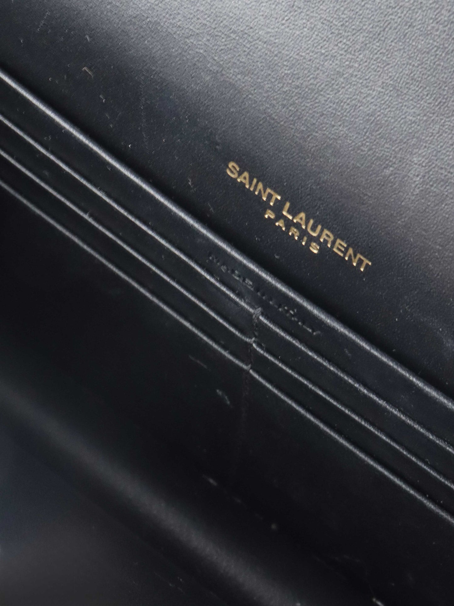 Saint Laurent Small Black Kate Wallet on Chain with Gold Tassel.