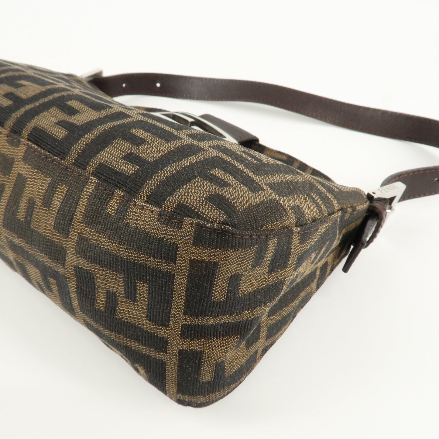 FENDI Zucca Canvas Leather Shoulder Bag Brown Black 26725