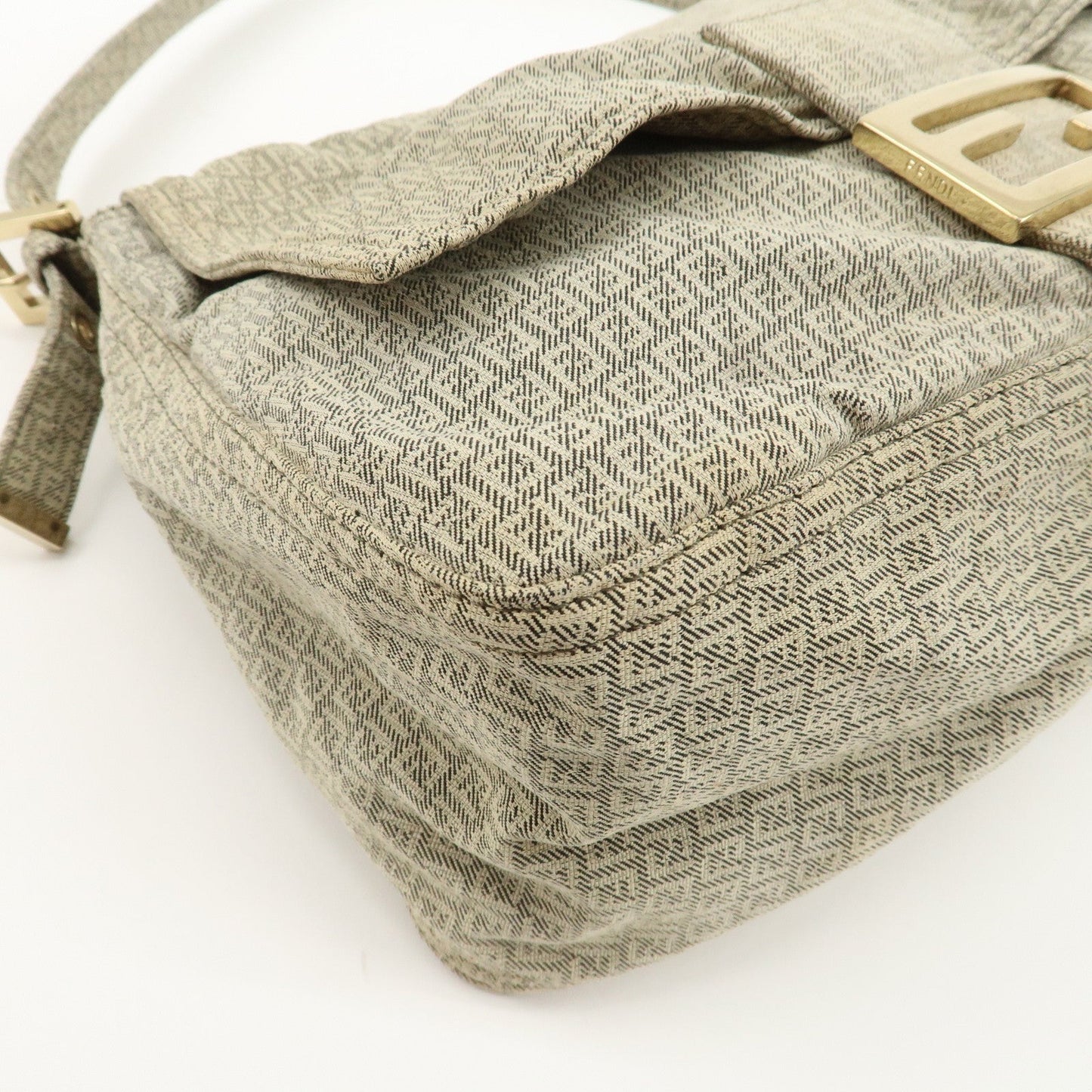 FENDI Mamma Baguette Micro FF Canvas Shoulder Bag Gray 8BR001
