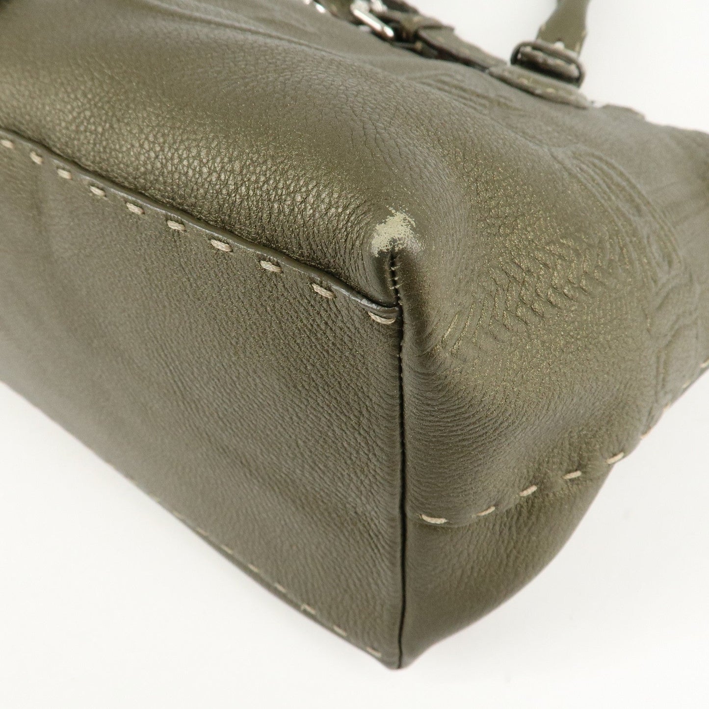 FENDI Selleria Leather Tote Bag Shoulder Bag Khaki 8BN155