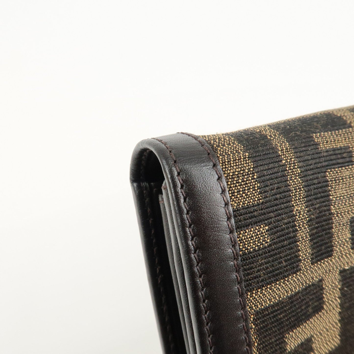 FENDI Zucca Canvas Leather Long Wallet Brown 8M0000