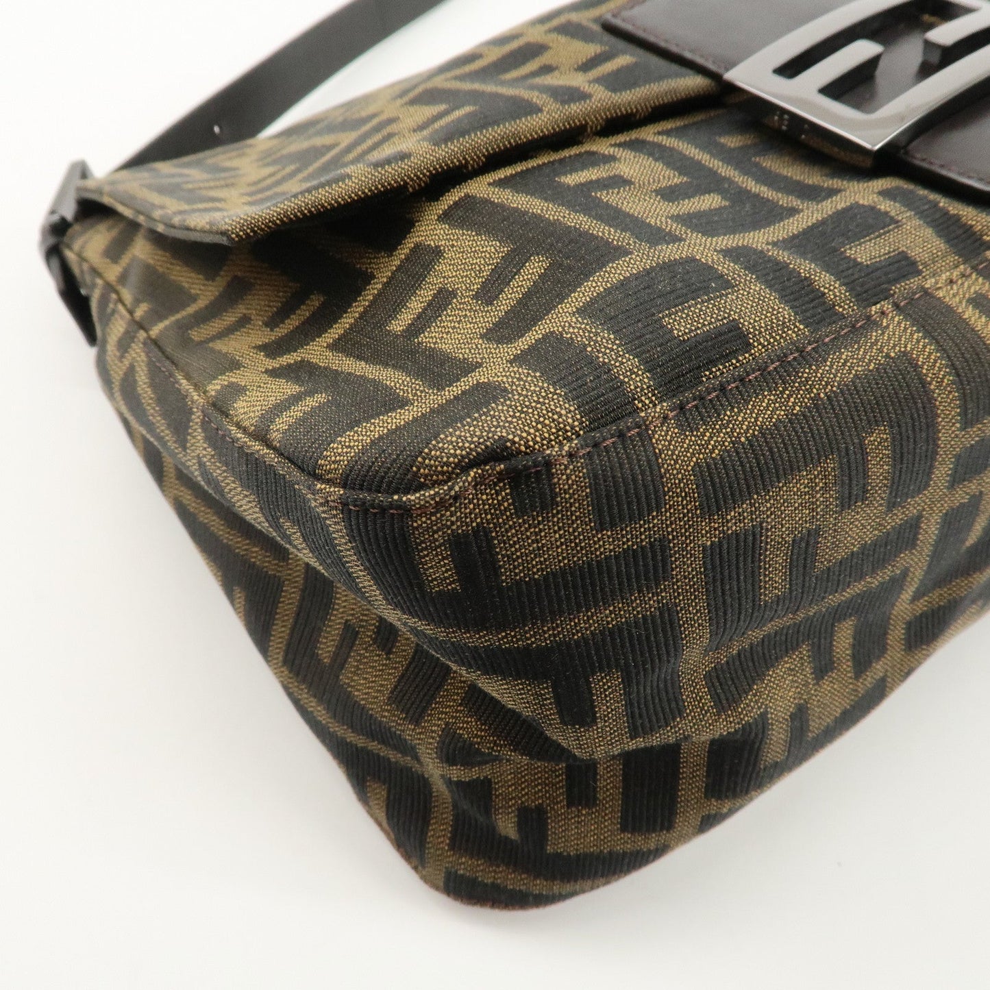 FENDI Mamma Baguette Zucca Canvas Leather Shoulder Bag 8BR001