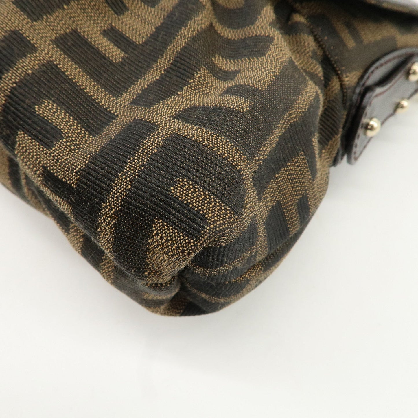 FENDI Zucca Canvas Leather Shoulder Bag Beige Brown 8BR445