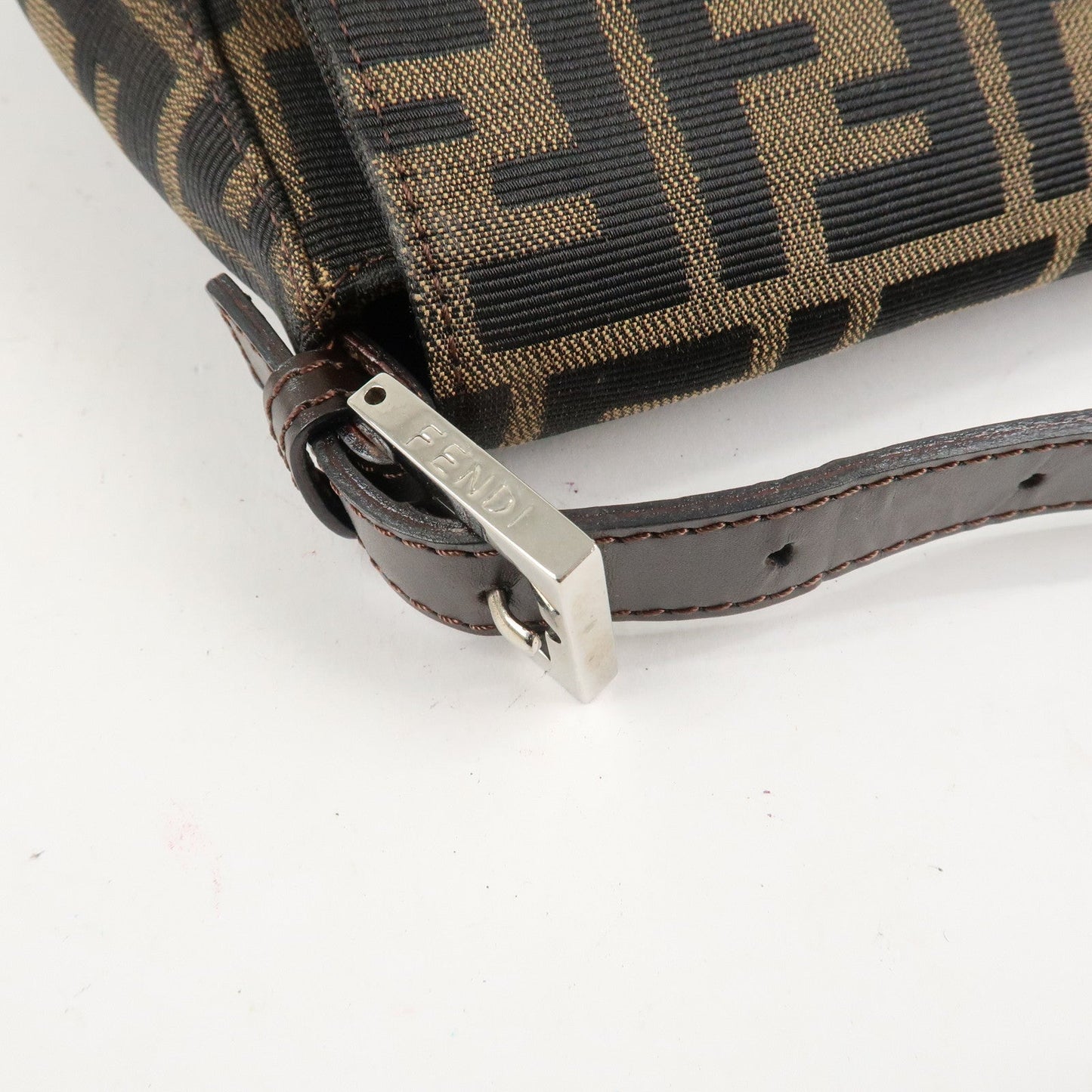 FENDI Mamma Baguette Zucca Canvas Leather Shoulder Bag 26325