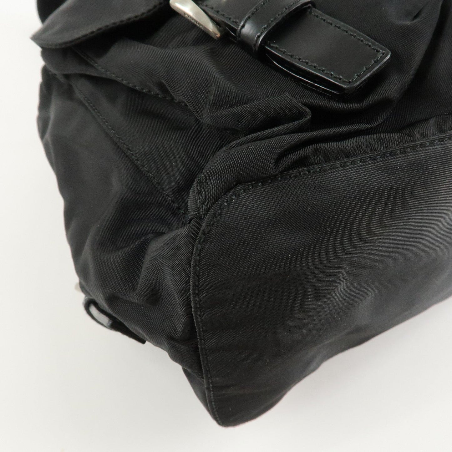 PRADA Triangle Logo Nylon Leather Back Pack Black B5885