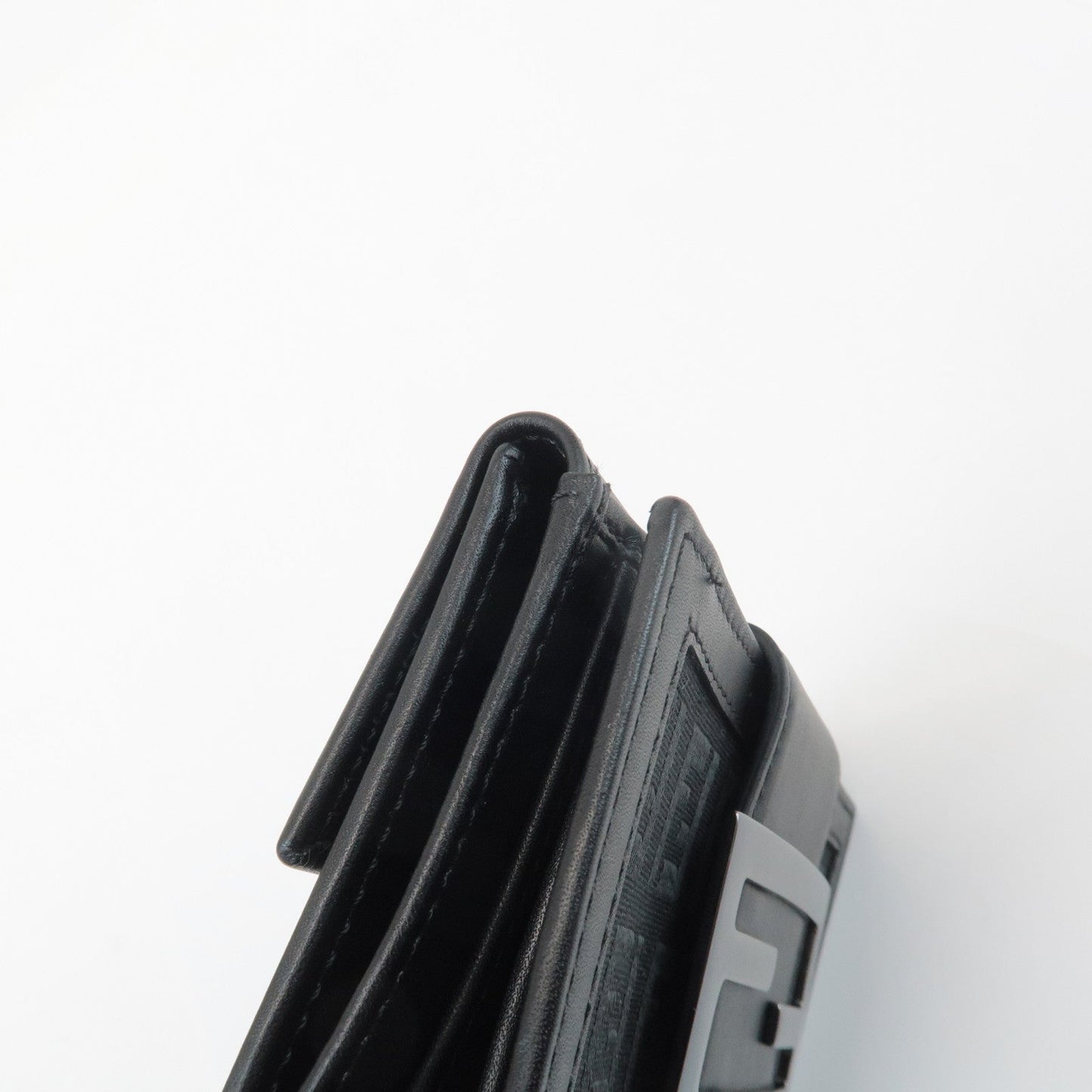 FENDI Zucchino Canvas Leather Double Hook Wallet Black 8M0035