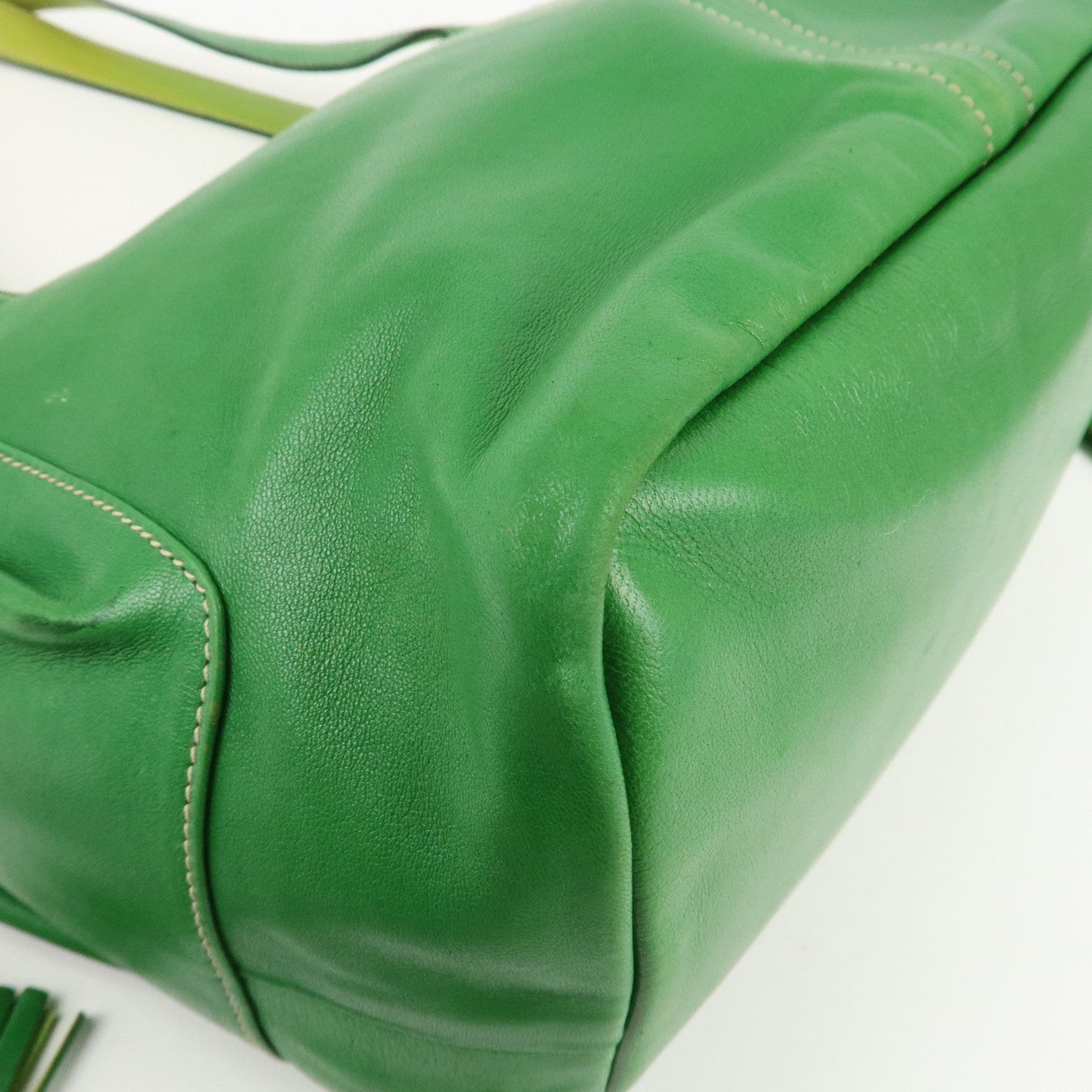 PRADA Logo Leather Tassel Shoulder Bag Hand Bag Green