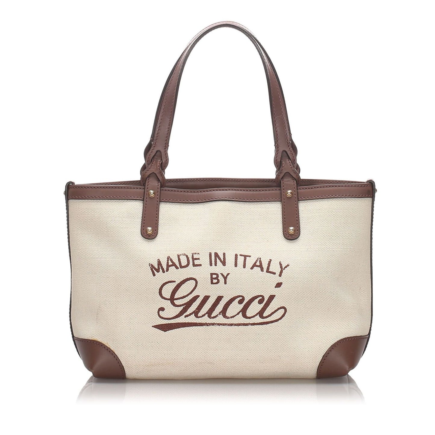 Gucci Brown Leather Canvas Tote Style 9