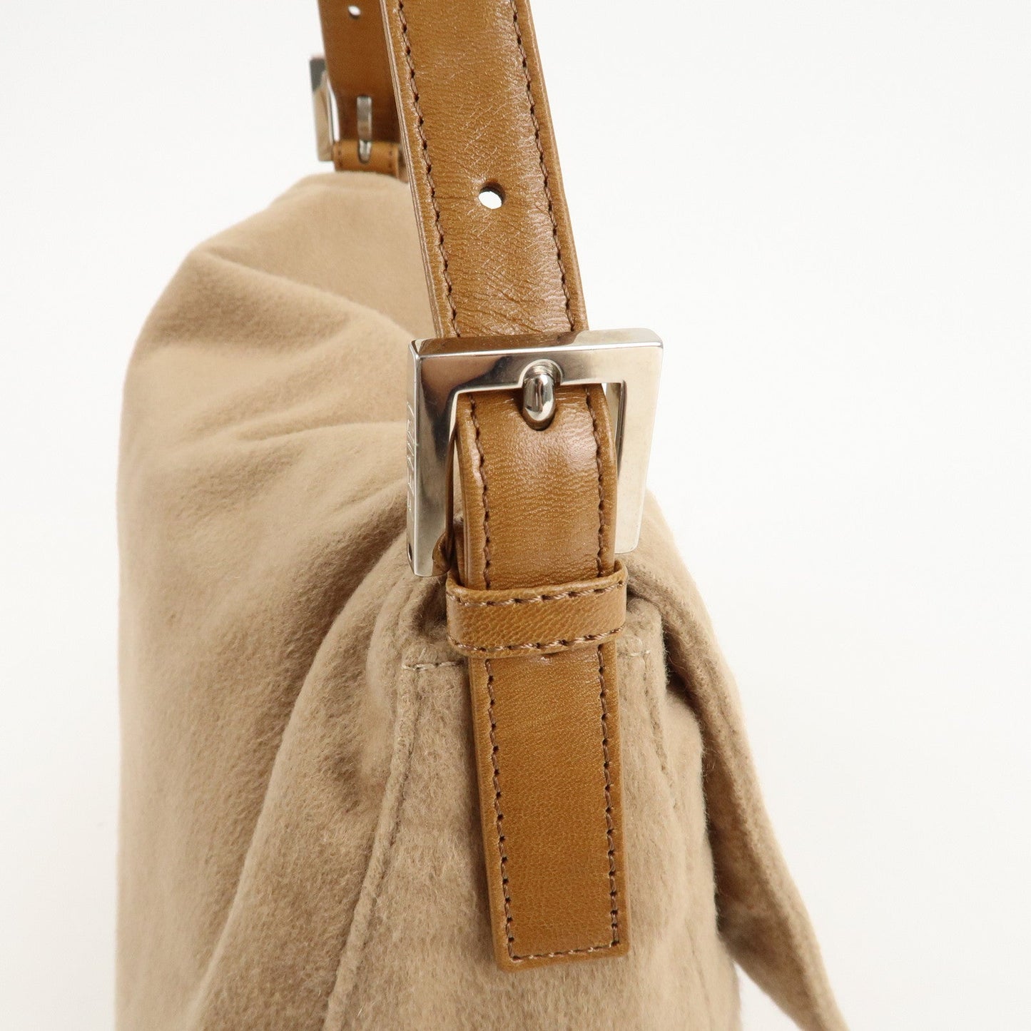 FENDI Mamma Baguette Cashmere Leather Shoulder Bag 26325