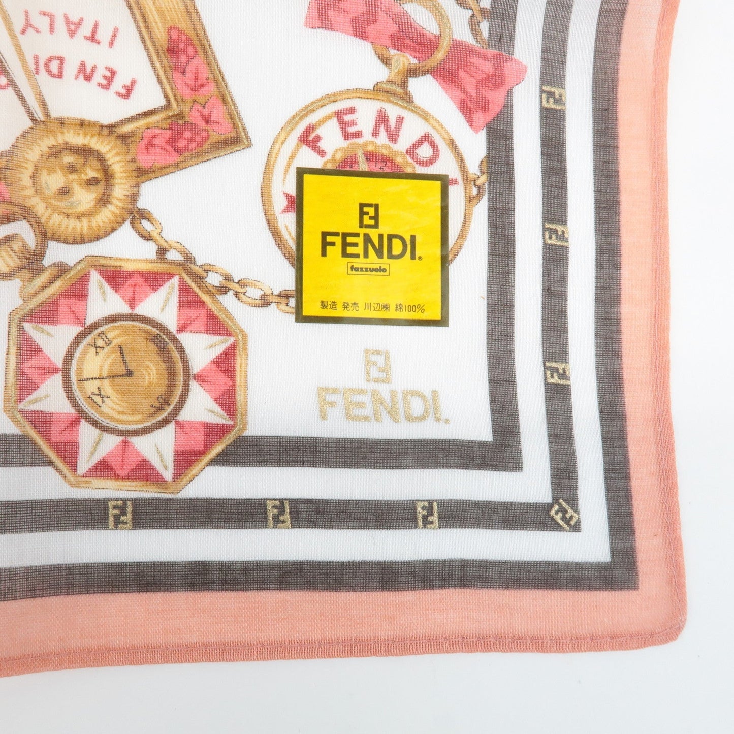 FENDI Set of 5 Cotton 100% Handkerchief Pink Navy Red White