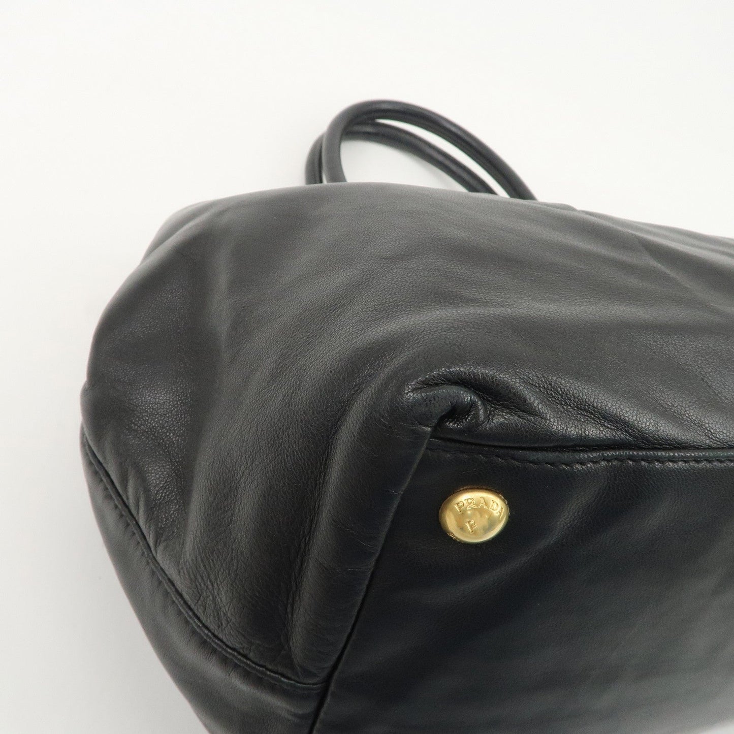 PRADA Leather Ribbon Tote Bag Hand Bag NERO Black BN1601