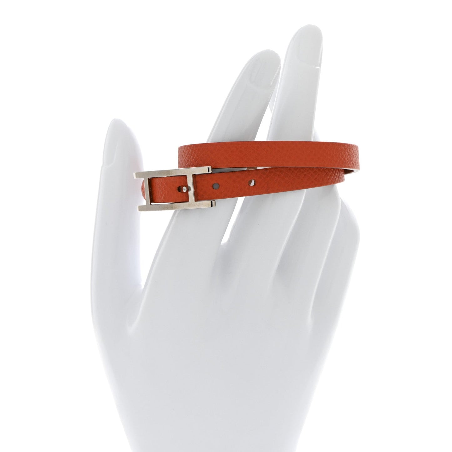 Hermes Epsom Swift Behapi Double Tour Reversible Bracelet XS Orange Gold