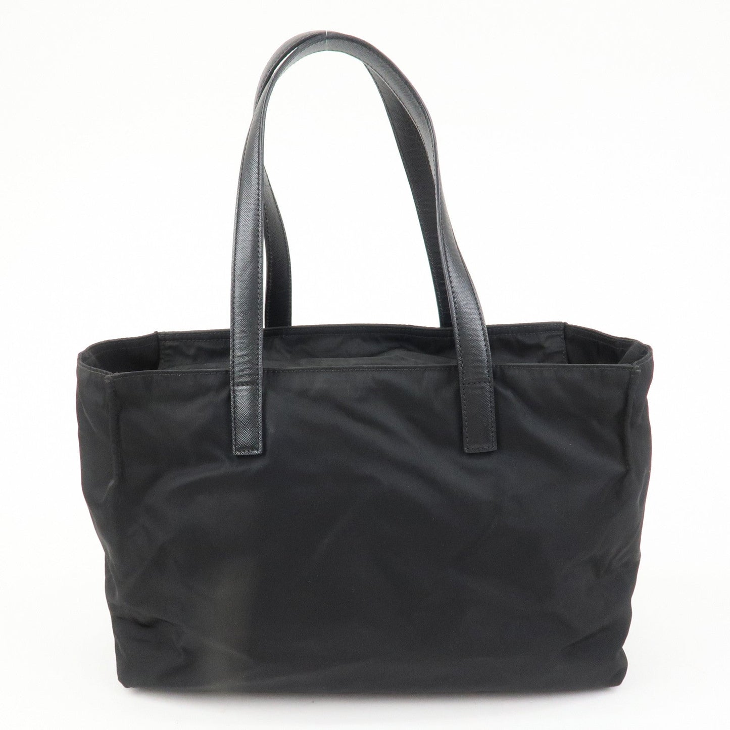 PRADA Triangle Logo Nylon Saffiano Leather Tote Shoulder Bag Black