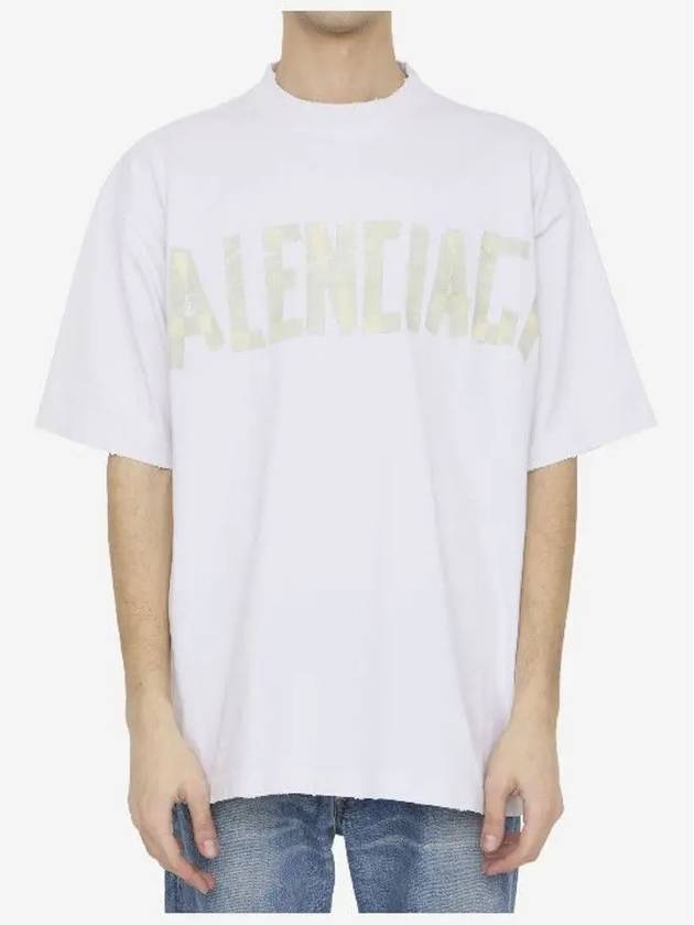 Luxury Balenciaga Trending 2026 Tape Type Logo Medium Fit Short Sleeve T-Shirt White