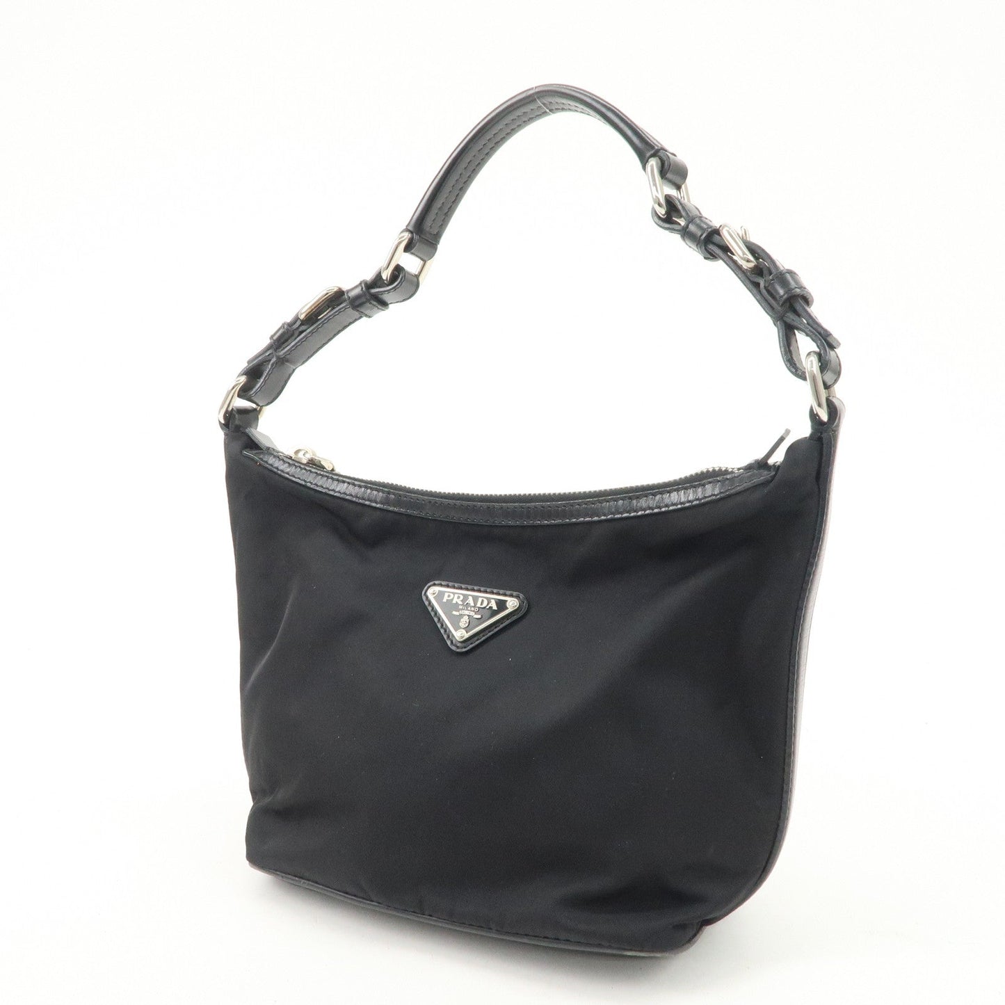 PRADA Triangle Logo Nylon Leather Shoulder Bag Hand Bag Black BR3121
