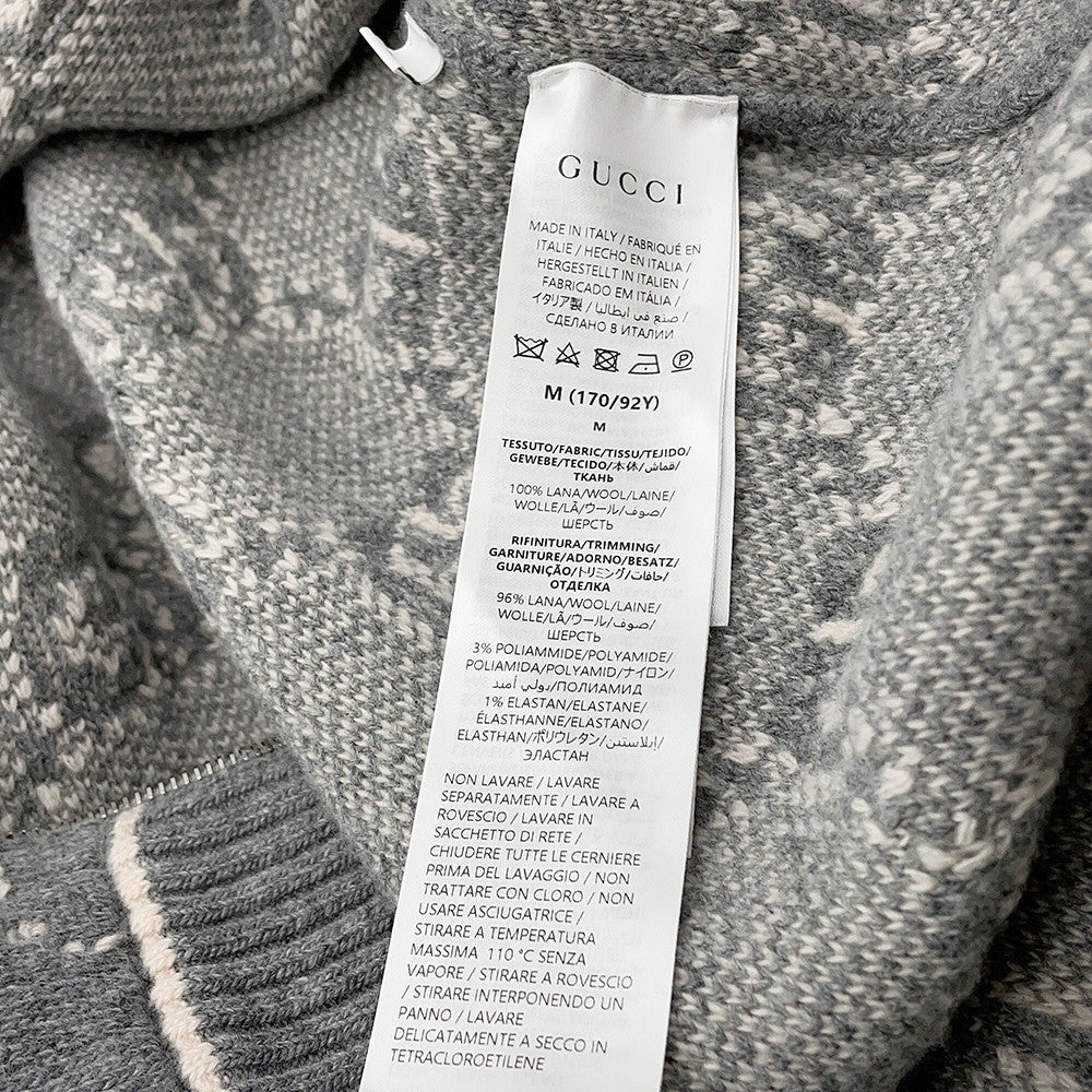 GUCCI GG Jacquard boucle stitch cardigan Size M Gray/Ivory814285 Wool 100%