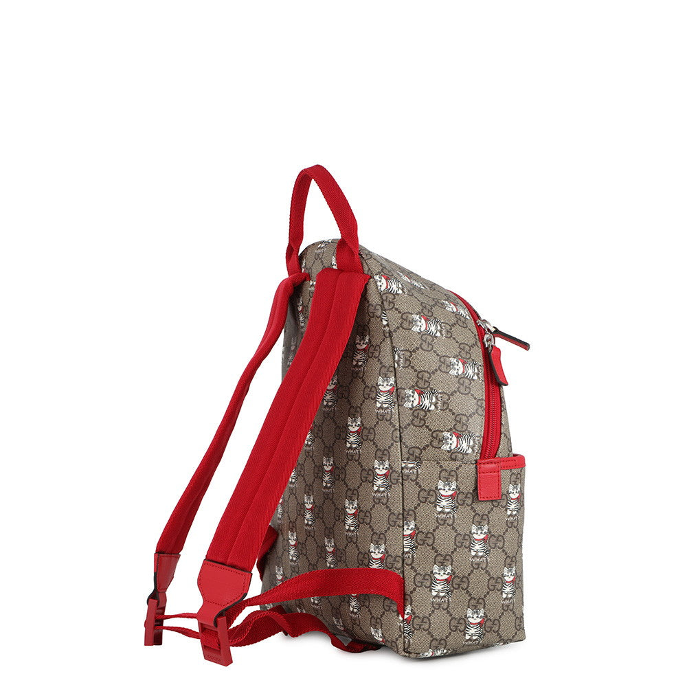 GUCCI Children's Print Cat GG Backpack Beige/Red782708 GG Supreme Leather