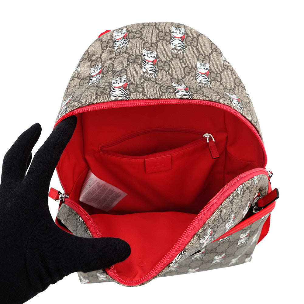 GUCCI Children's Print Cat GG Backpack Beige/Red782708 GG Supreme Leather