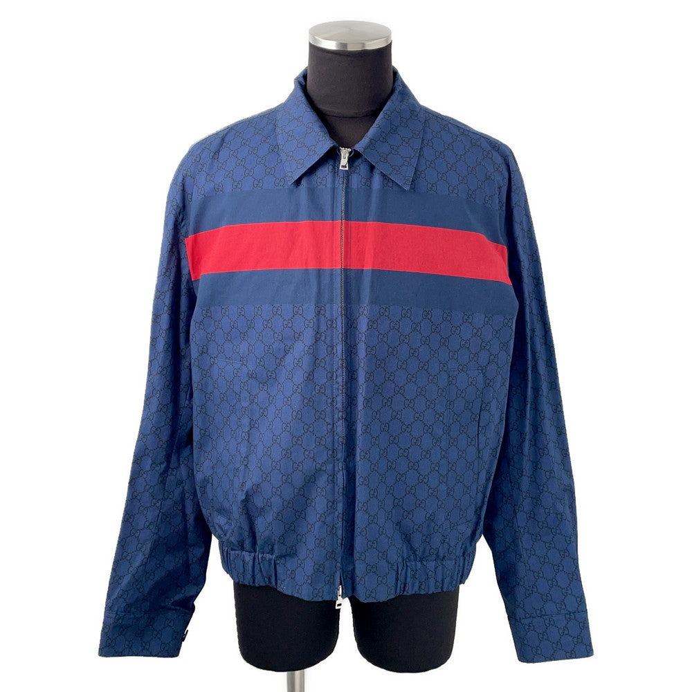 GUCCI Web Stripe GGCotton Poplin Jacket Size 50 Blue833465 Cotton100%