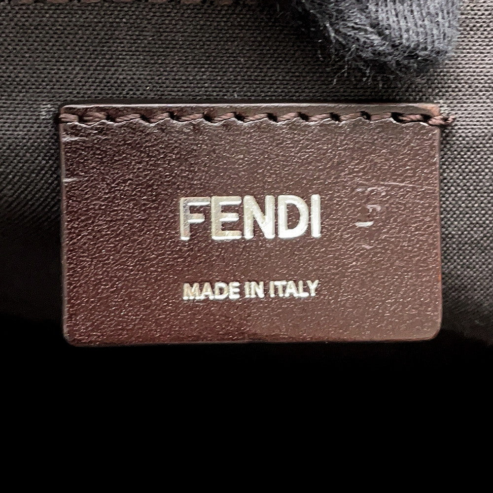 FENDI Logo 2WAY Tote Bag White/Brown7VA591 Canvas Leather