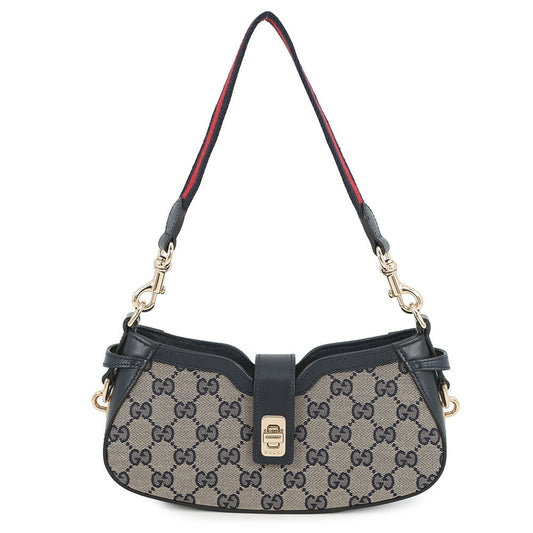 GUCCI Moonside Shoulder Bag Beige/Navy786015 GG Canvas Leather
