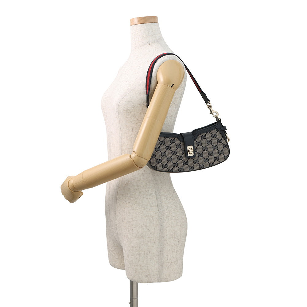 GUCCI Moonside Shoulder Bag Beige/Navy786015 GG Canvas Leather