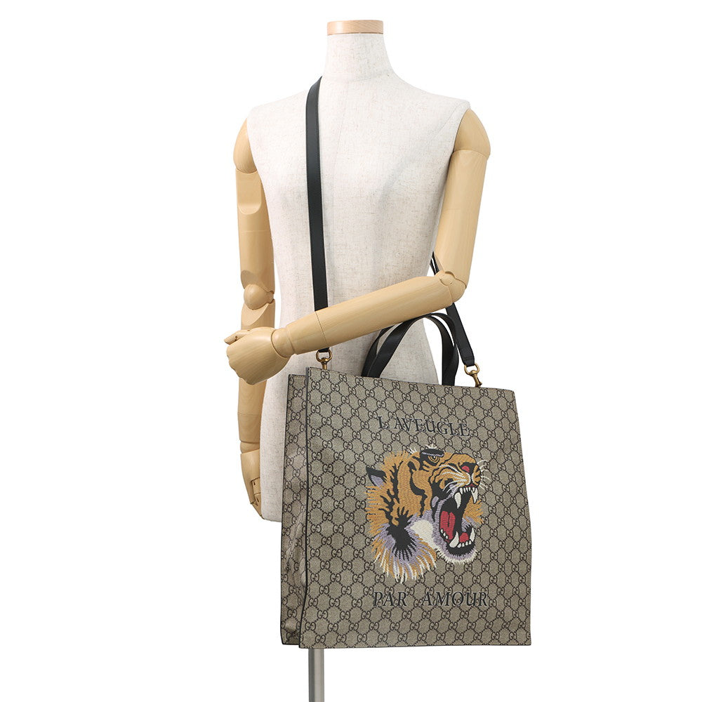 GUCCI GG Supreme TigerTote Bag Beige/Black450950 GG Supreme