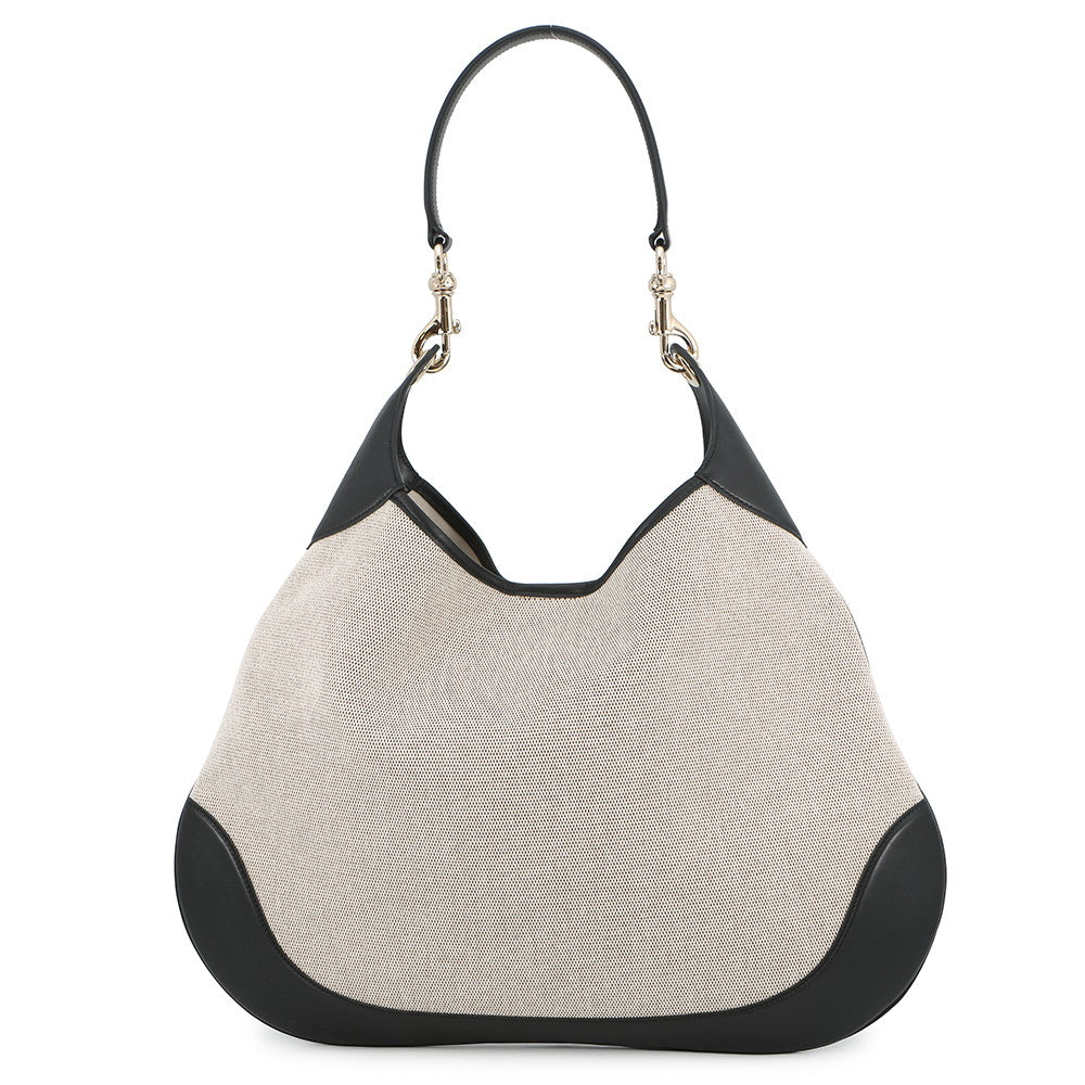 GUCCI one belt tote Beige/Black815924 Canvas Leather Size Medium