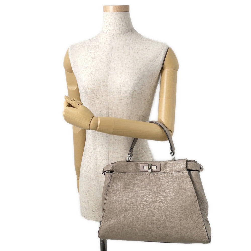 FENDI Peekaboo Selleria Greige8BN290 Leather Size regular