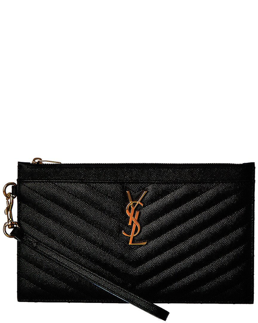 Saint Laurent Monogram Quilted Leather Clutch, Black