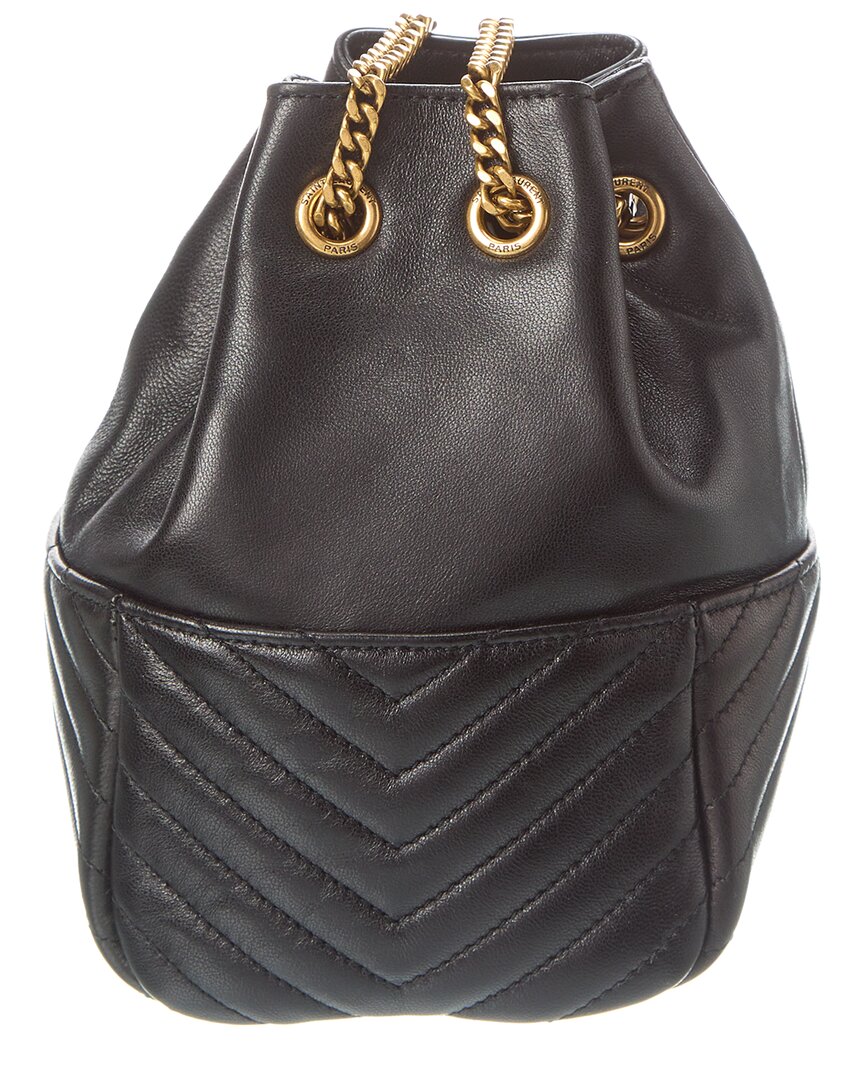 Saint Laurent Joe Mini Quilted Leather Bucket Bag, Black