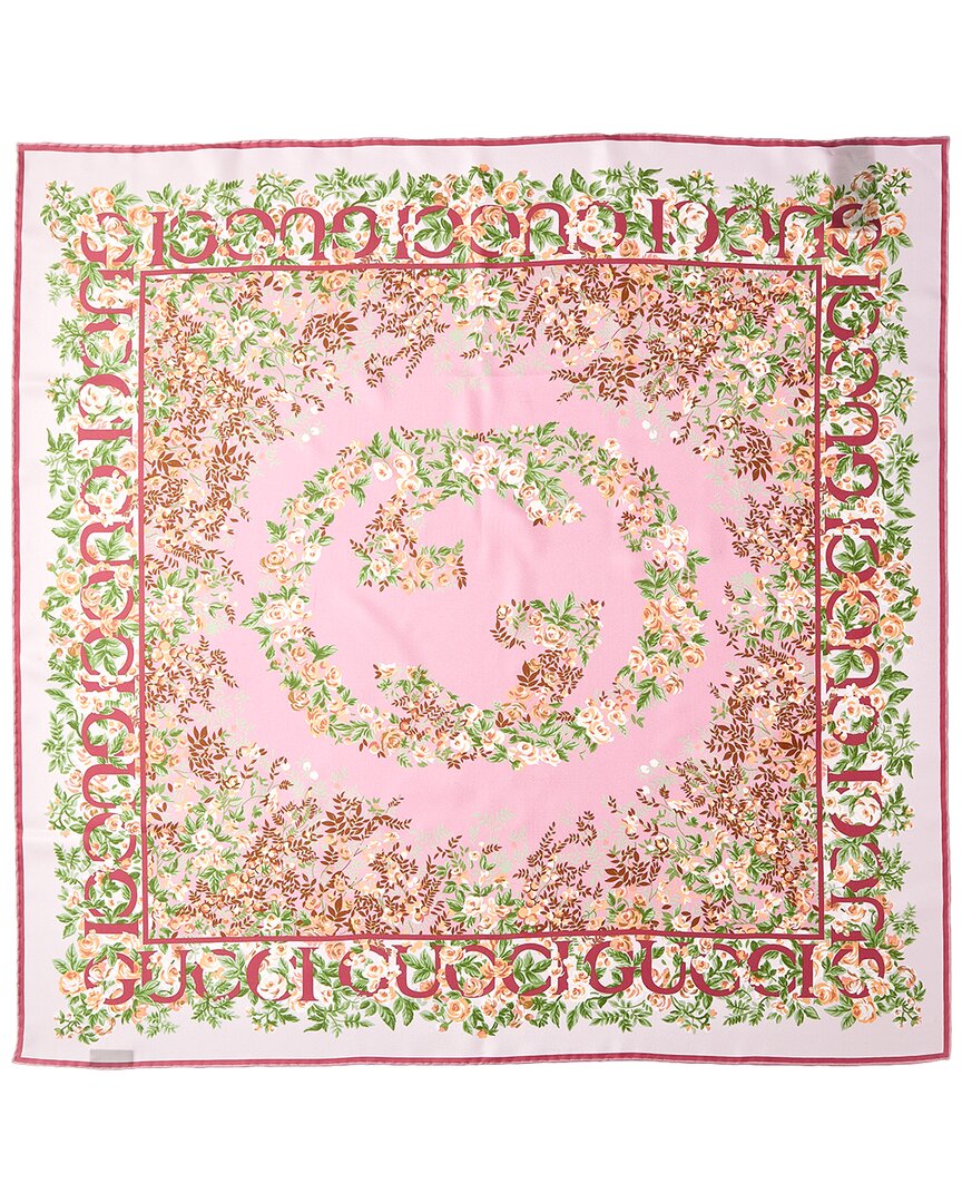Gucci Interlocking G Floral Print Silk Scarf